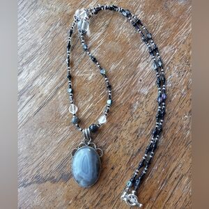 Handmade Beaded Necklace W/  Banded Agate Pendant!!!